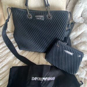 Emporio Armani Textured Black Tote and Pouch